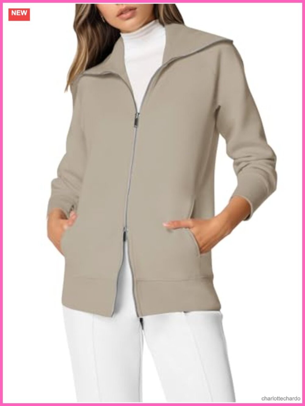 Women's Zip Up Sweatshirt Double Zipper Pockets Casual Fleece Jacket